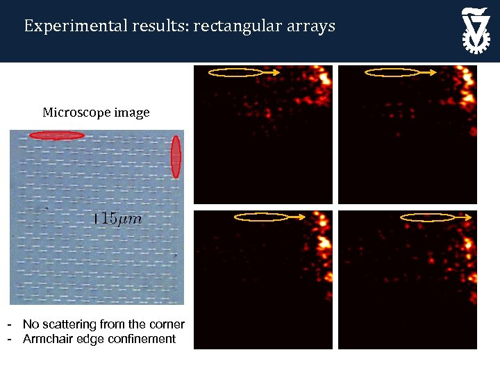 Experimental results: rectangular arrays Microscope image - No scattering from the corner - Armchair