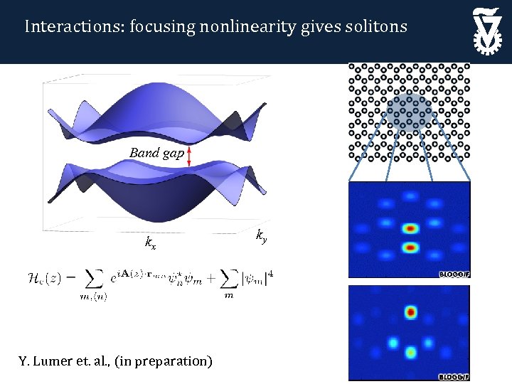 Interactions: focusing nonlinearity gives solitons Band gap kx Y. Lumer et. al. , (in