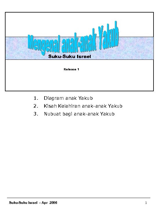 Suku-Suku Israel Release 1 1. Diagram anak Yakub 2. Kisah Kelahiran anak-anak Yakub 3.