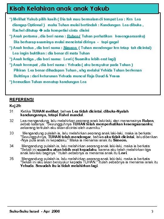 Kisah Kelahiran anak Yakub *) Melihat Yakub pilih kasih ( Dia tak mau bermalam