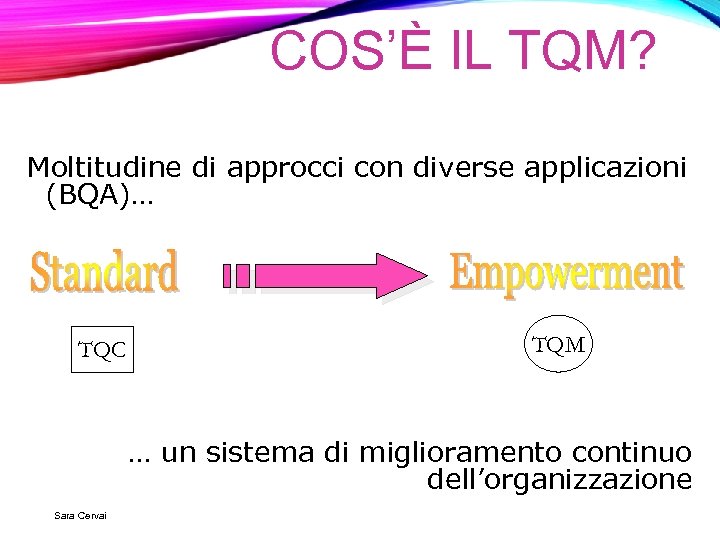 COS’È IL TQM? Moltitudine di approcci con diverse applicazioni (BQA)… TQC TQM … un