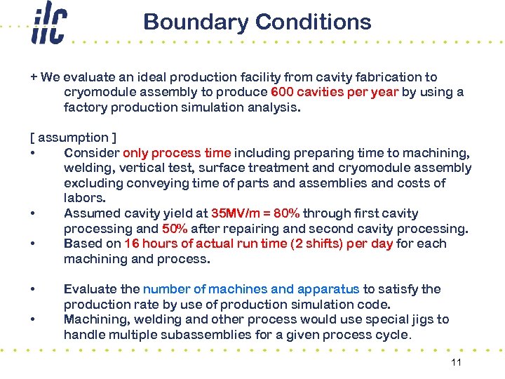 Boundary Conditions + We evaluate an ideal production facility from cavity fabrication to cryomodule