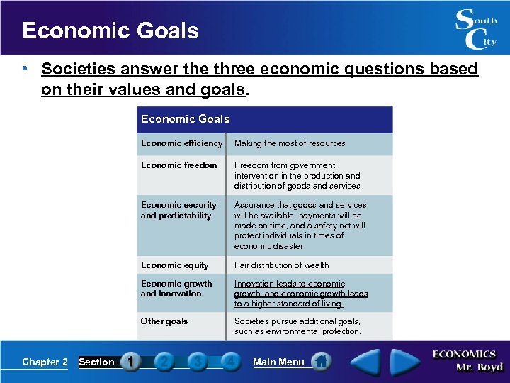 Economic Goals • Societies answer the three economic questions based on their values and