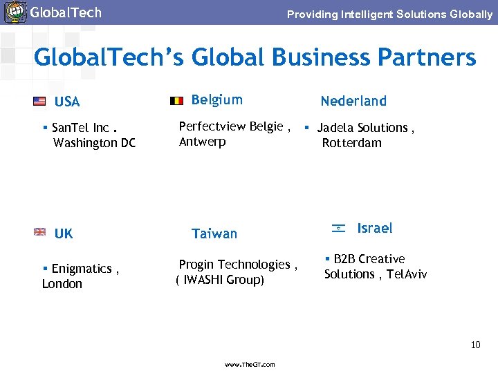 Global. Tech Providing Intelligent Solutions Globally Global. Tech’s Global Business Partners USA § San.