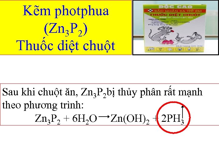 Kẽm photphua (Zn 3 P 2) Thuốc diệt chuột Sau khi chuột ăn, Zn