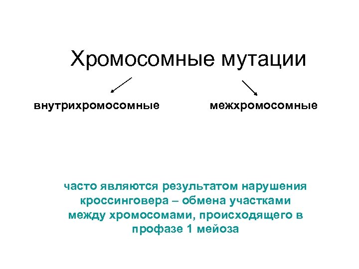 Хромосомные мутации внутрихромосомные межхромосомные часто являются результатом нарушения кроссинговера – обмена участками между хромосомами,