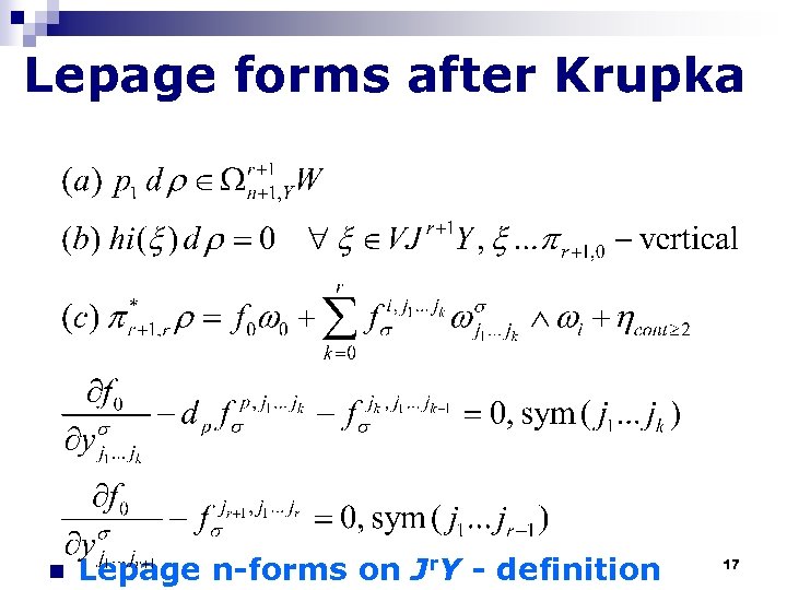 Lepage forms after Krupka n Lepage n-forms on Jr. Y - definition 17 