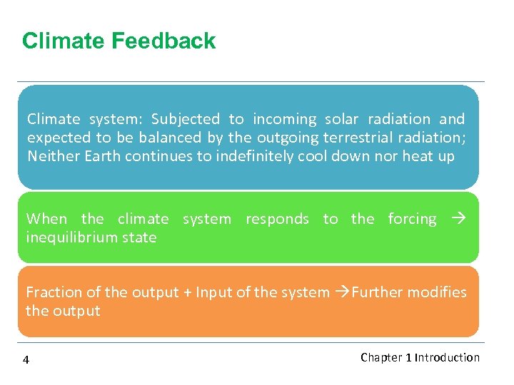 Climate Feedback Climate system: Subjected to incoming solar radiation and expected to be balanced