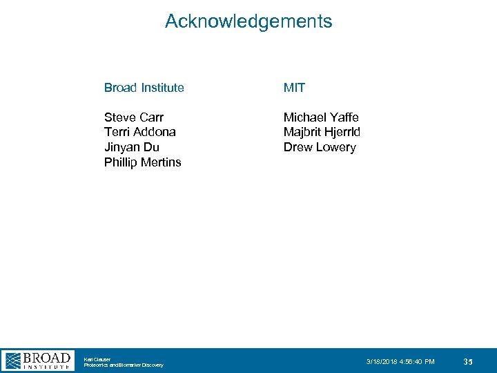 Acknowledgements Broad Institute MIT Steve Carr Terri Addona Jinyan Du Phillip Mertins Michael Yaffe