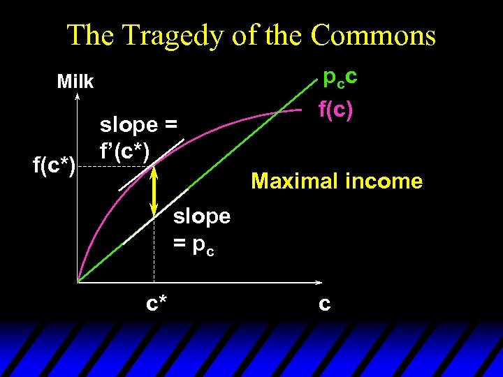 The Tragedy of the Commons p cc Milk f(c*) slope = f’(c*) f(c) Maximal