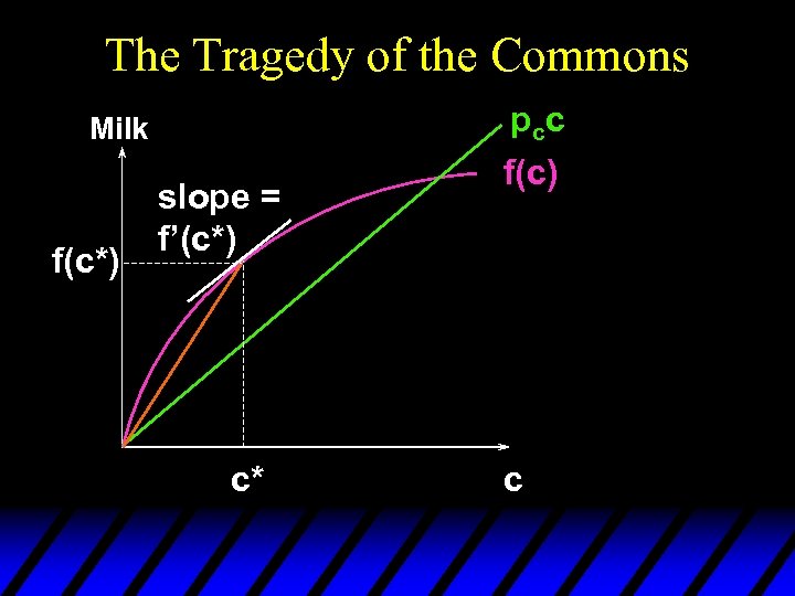 The Tragedy of the Commons p cc Milk f(c*) slope = f’(c*) c* f(c)