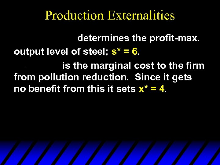 Production Externalities determines the profit-max. output level of steel; s* = 6. is the