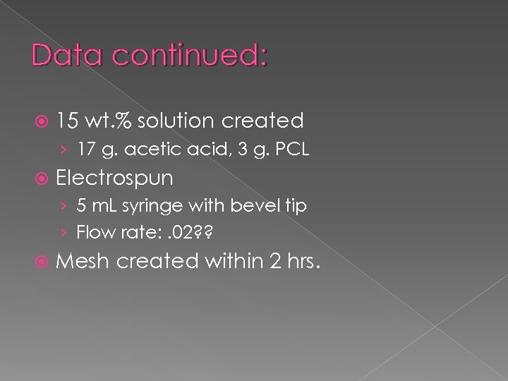 Data continued: 15 wt. % solution created › 17 g. acetic acid, 3 g.