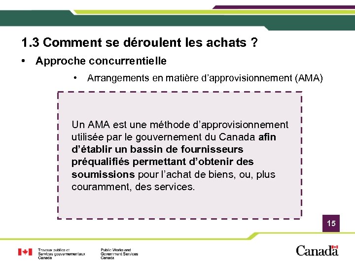 1. 3 Comment se déroulent les achats ? • Approche concurrentielle • Arrangements en
