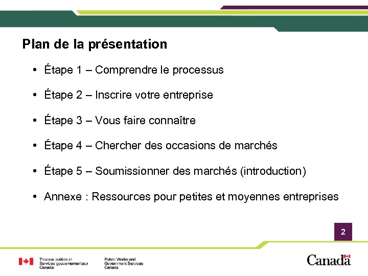 Plan de la présentation • Étape 1 – Comprendre le processus • Étape 2