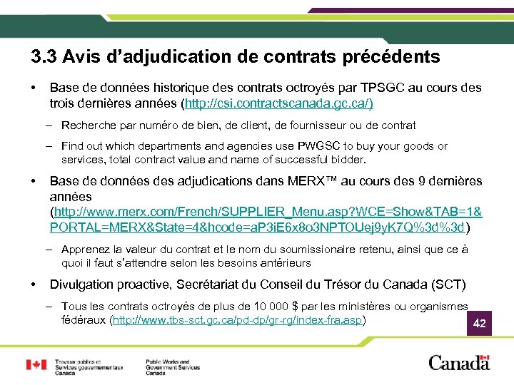3. 3 Avis d’adjudication de contrats précédents • Base de données historique des contrats