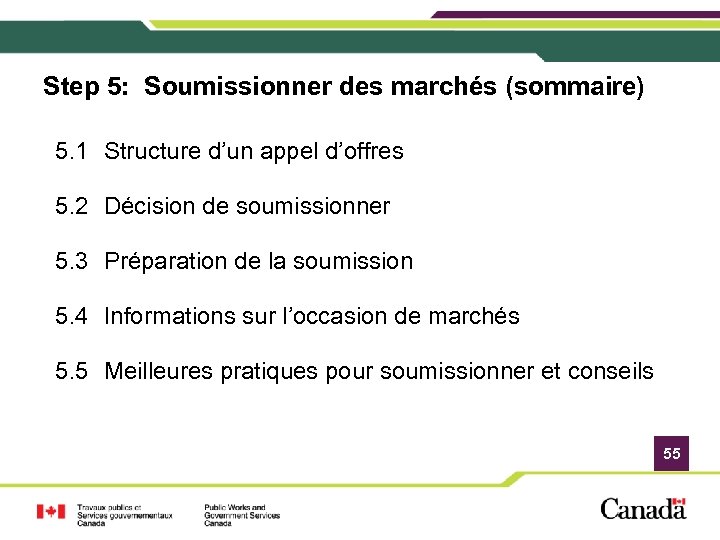 Step 5: Soumissionner des marchés (sommaire) 5. 1 Structure d’un appel d’offres 5. 2