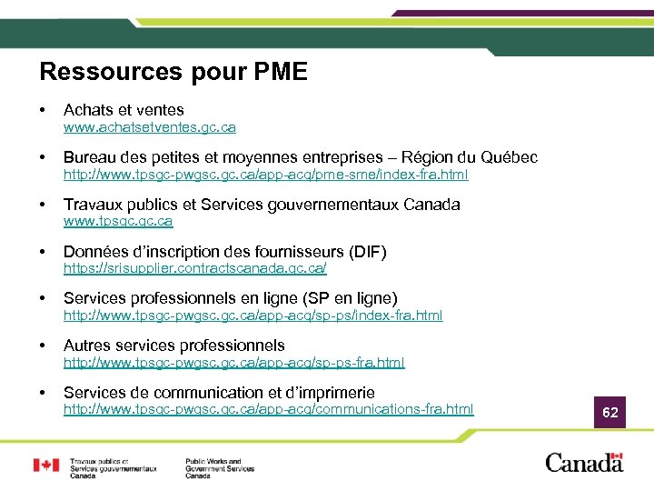 Ressources pour PME • Achats et ventes • Bureau des petites et moyennes entreprises