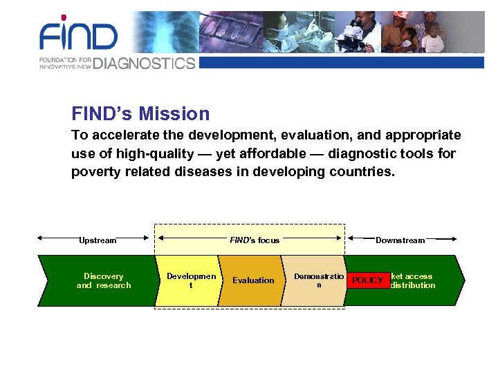 FIND’s Mission To accelerate the development, evaluation, and appropriate use of high-quality — yet