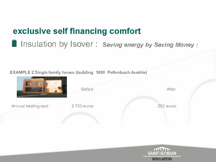 exclusive self financing comfort Insulation by Isover : Saving energy by Saving Money :