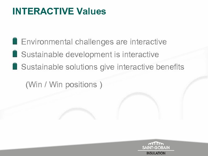 INTERACTIVE Values Environmental challenges are interactive Sustainable development is interactive Sustainable solutions give interactive