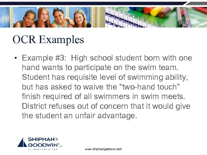 OCR Examples • Example #3: High school student born with one hand wants to