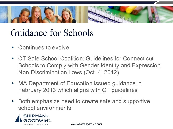 Guidance for Schools • Continues to evolve • CT Safe School Coalition: Guidelines for