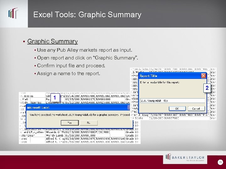 Excel Tools: Graphic Summary • Use any Pub Alley markets report as input. •