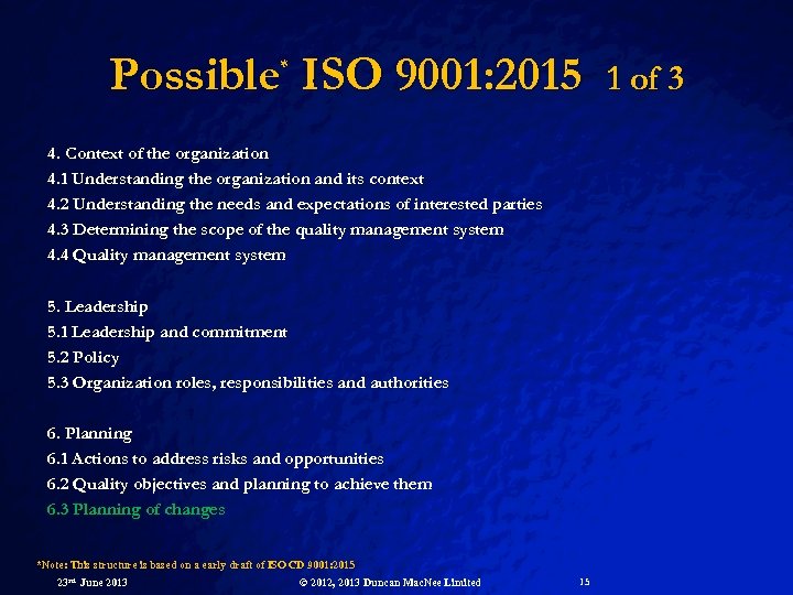 Possible ISO 9001: 2015 * 4. Context of the organization 4. 1 Understanding the