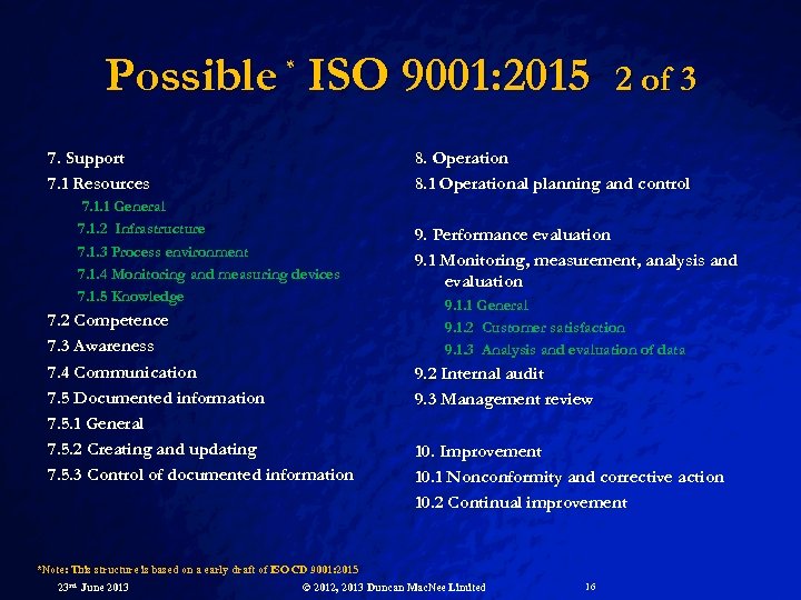 Possible ISO 9001: 2015 * 7. Support 7. 1 Resources 7. 1. 1 General