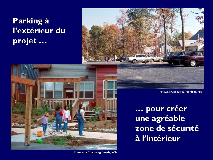 Parking à l’extérieur du projet … Pathways Cohousing, Florence, MA … pour créer une