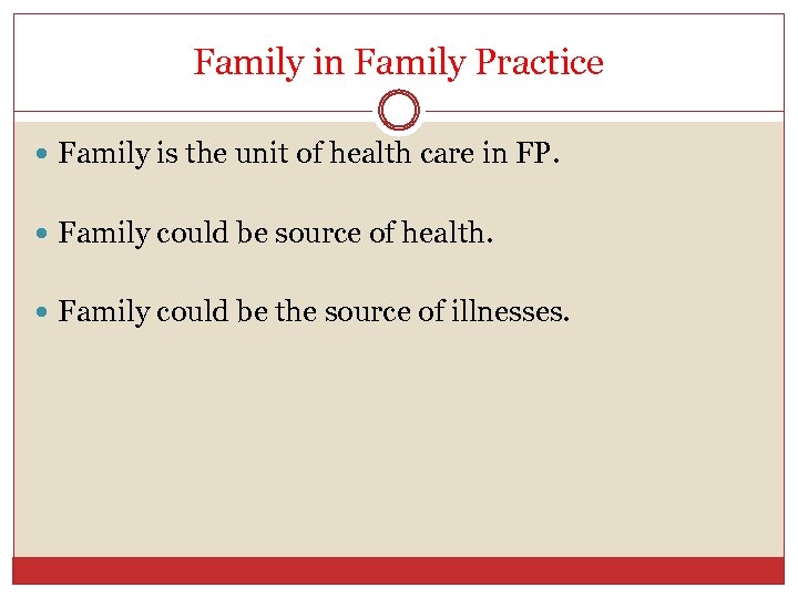 Family in Family Practice Family is the unit of health care in FP. Family