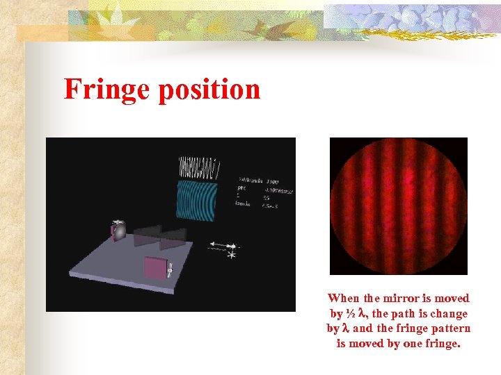 Fringe position When the mirror is moved by ½ l, the path is change