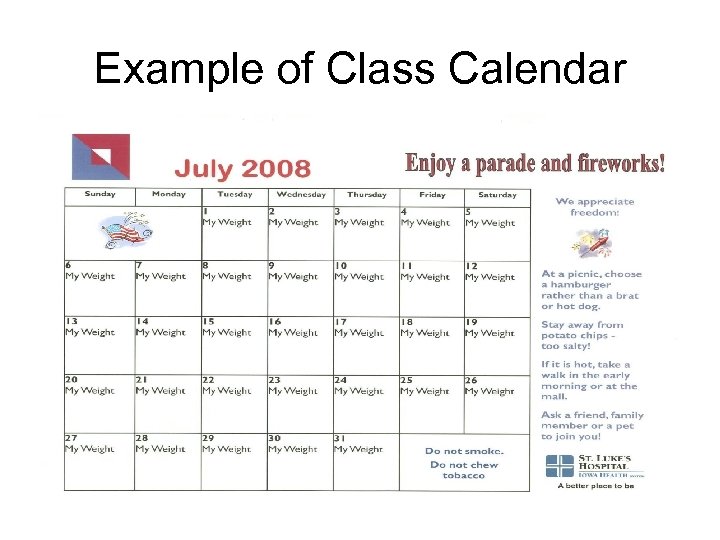 Example of Class Calendar 