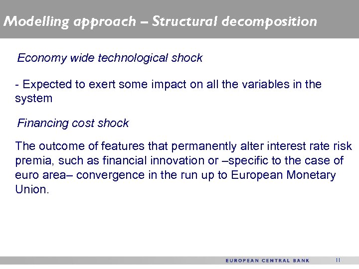 Modelling approach – Structural decomposition Economy wide technological shock - Expected to exert some