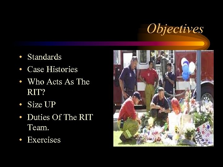 Objectives • Standards • Case Histories • Who Acts As The RIT? • Size