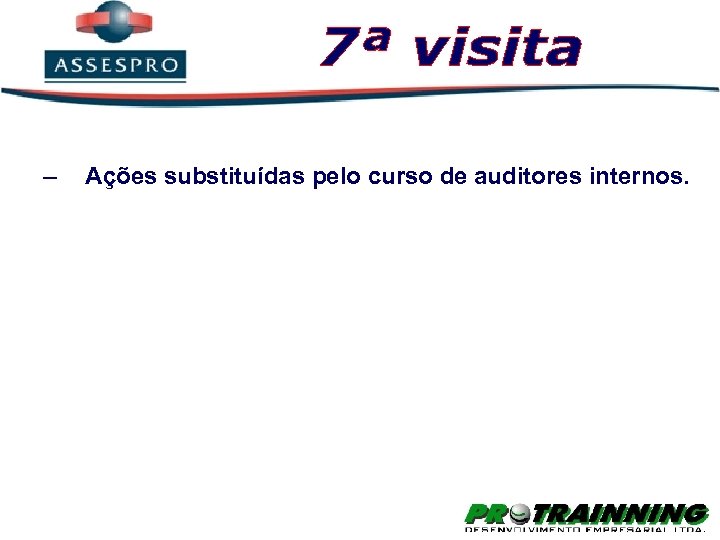 – Ações substituídas pelo curso de auditores internos. 