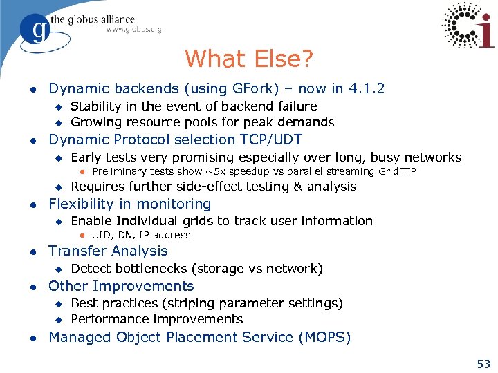 What Else? l Dynamic backends (using GFork) – now in 4. 1. 2 u