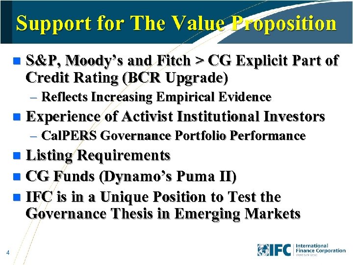 Support for The Value Proposition n S&P, Moody’s and Fitch > CG Explicit Part