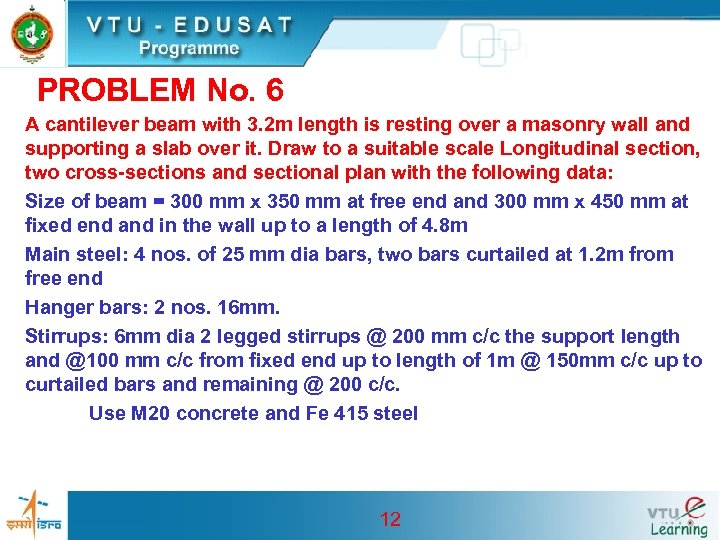 PROBLEM No. 6 A cantilever beam with 3. 2 m length is resting over