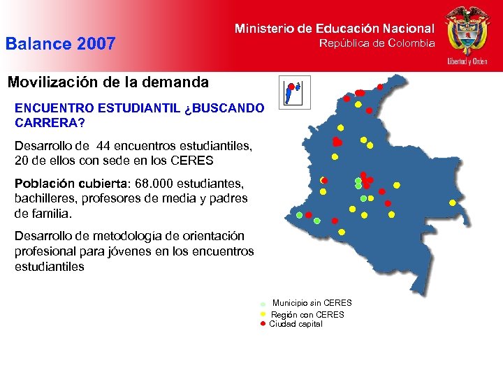 Balance 2007 Ministerio de Educación Nacional República de Colombia Movilización de la demanda ENCUENTRO