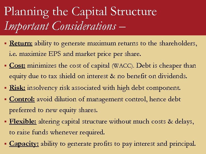 capital structure business plan
