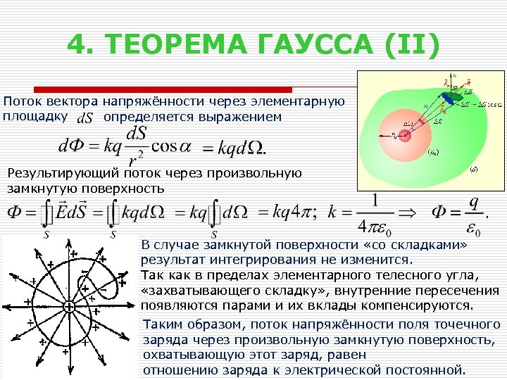 Поток вектора напряженности. Теорема Гаусса для произвольной поверхности. Теорема Гаусса через поток. Поток вектора напряженности через поверхность сферы радиусом r>r. Поток вектора напряженности теорема Гаусса.