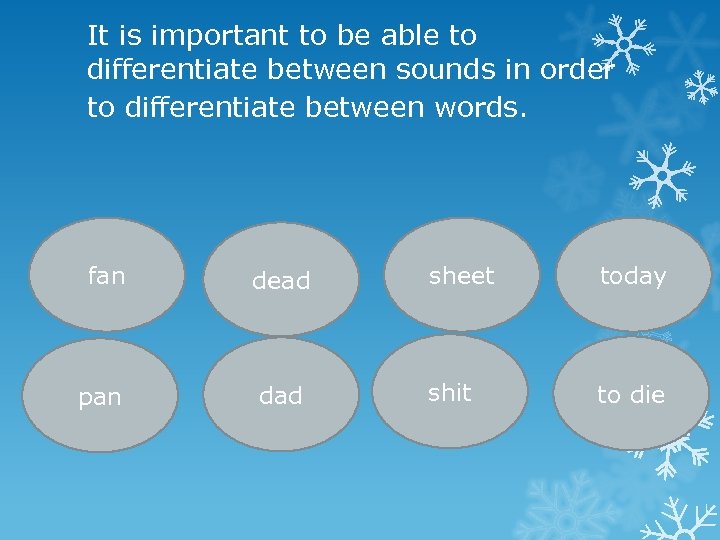 It is important to be able to differentiate between sounds in order to differentiate