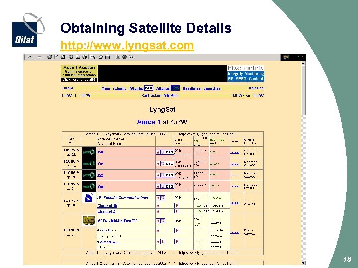 Obtaining Satellite Details http: //www. lyngsat. com 18 