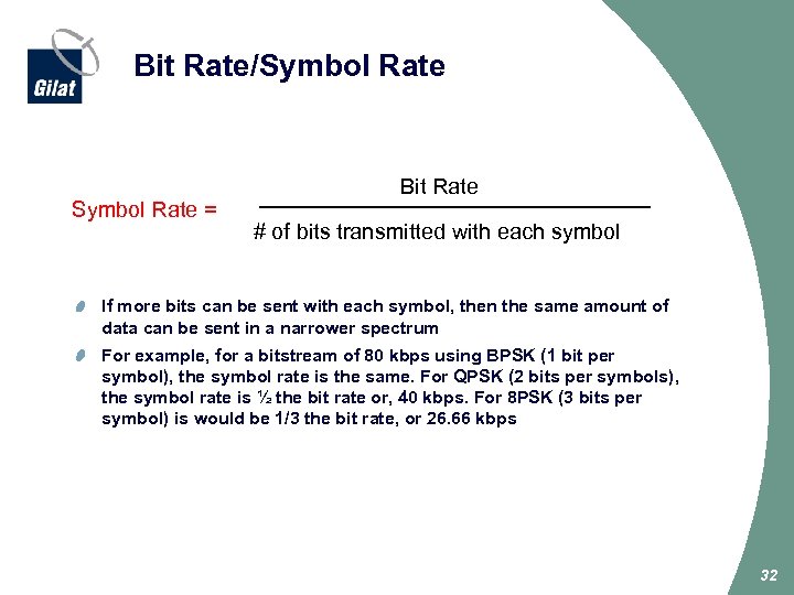 Bit Rate/Symbol Rate = Bit Rate # of bits transmitted with each symbol If