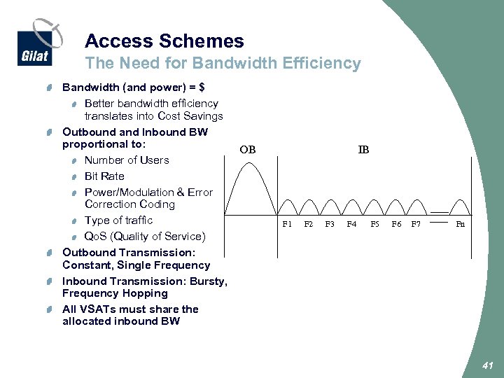 Access Schemes The Need for Bandwidth Efficiency Bandwidth (and power) = $ Better bandwidth