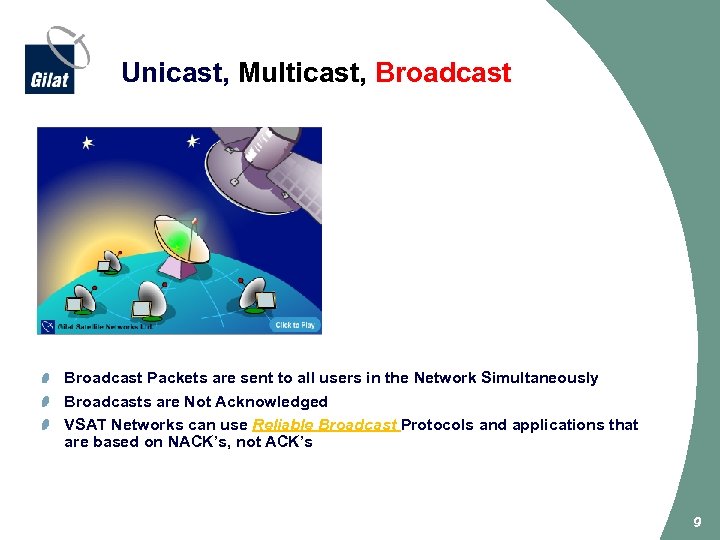 Unicast, Multicast, Broadcast Packets are sent to all users in the Network Simultaneously Broadcasts