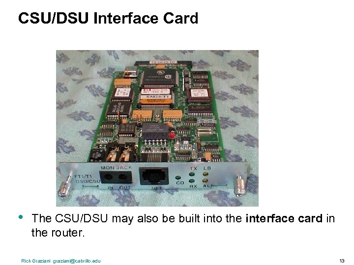 CSU/DSU Interface Card • The CSU/DSU may also be built into the interface card