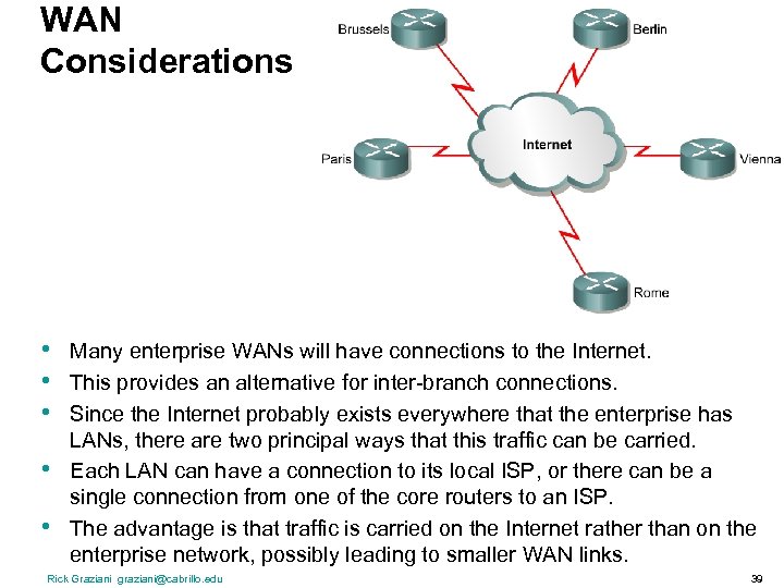 WAN Considerations • • • Many enterprise WANs will have connections to the Internet.